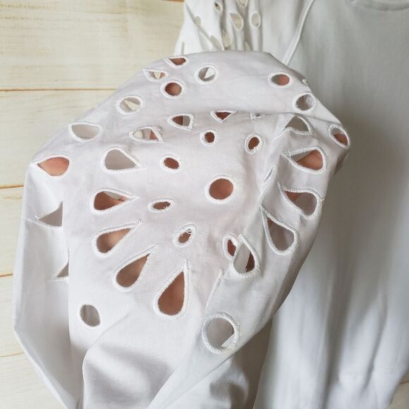 Thakoon Cotton Crew Eyelet Embroidered Balloon Sleeve Sweatshirt White Small - Picture 9 of 11